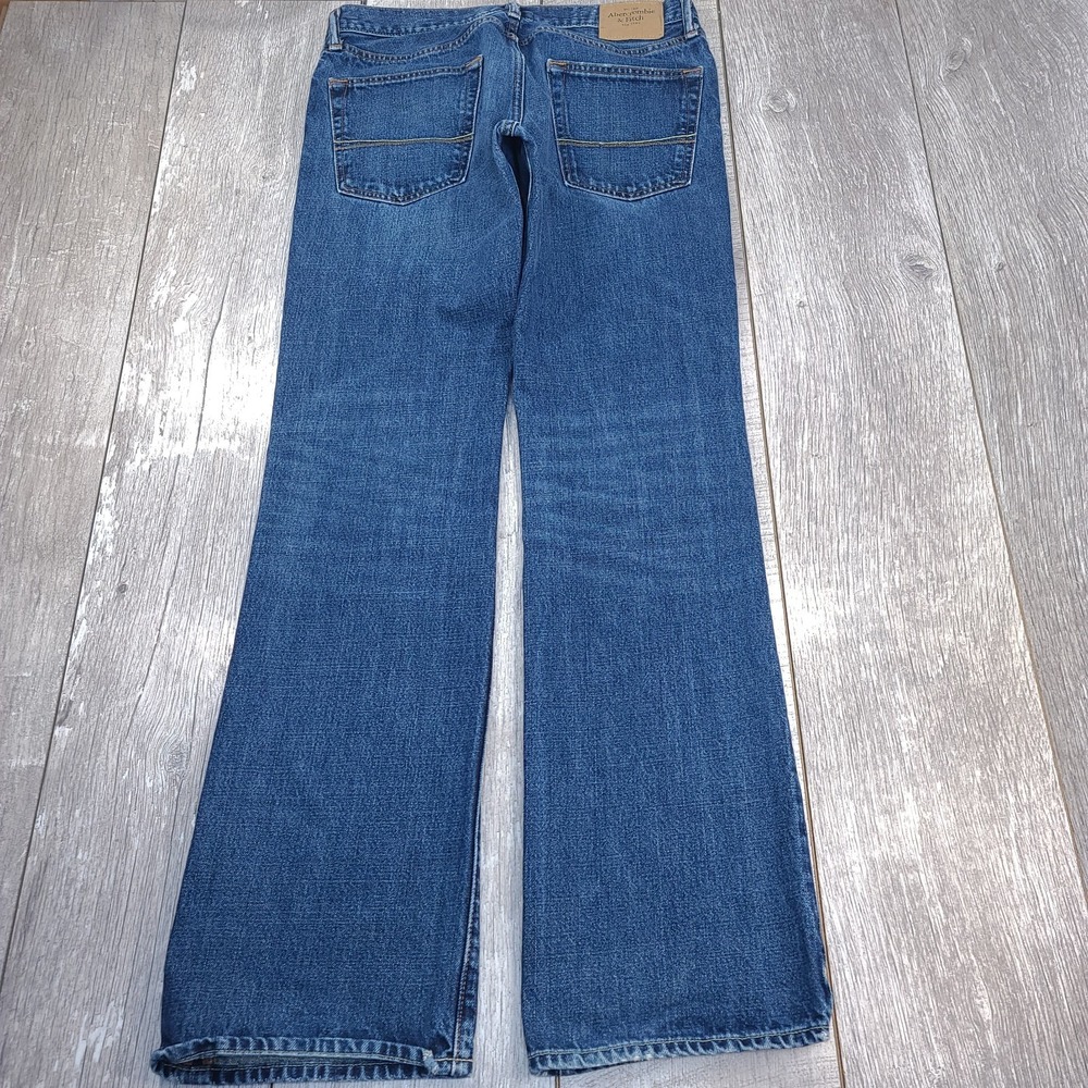 Abercrombie Fitch Mens 32x34 Baxter Low Slim Bootcut Jeans Blue Distressed Denim - Picture 2 of 10